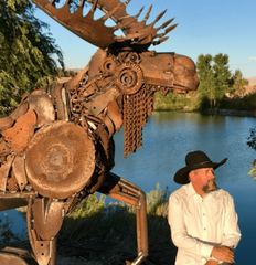 Fruita Artist, Jeff Bates with a Metal Moose Sculpture